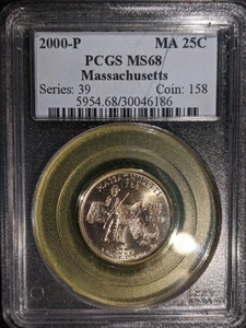 2000-p PCGS MS-68 Massachusetts MA Washington State Quarter OBH Old Blue Holder - Picture 1 of 2