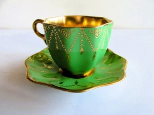 COALPORT England Antik Art Deco Kaffee Mocca Tasse & Untertasse Handbemalt Vergoldet - Bild 1 von 9