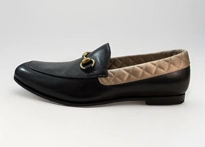 Gucci Men’s Bicolor Leather Jordaan Horsebit Loafers, Size 6.5 Black/Cream - Image 1 of 4