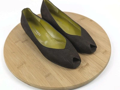 Zapatos planos Bruno Magli Peep Toe mujer 7,5 oficina marrón sin cordones diseñador Parma Foto 1 de 4