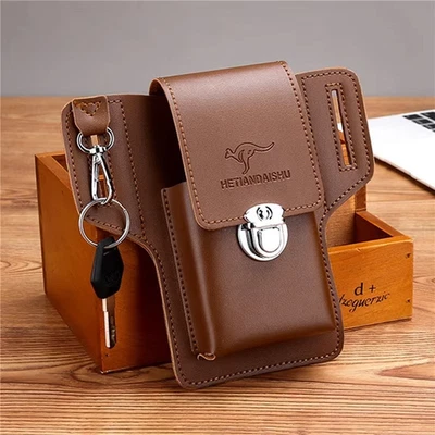 Men Cell Phone Belt Pack Bag Loop Waist Holster Pouch Case​ Leather Wallet Cover - Image 1 of 4