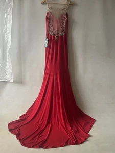 RUBY- PROM RED EMBELLISHED EVENING PARTY WEDDING DRESS BALL GOWN STRETCH BNWT 8 - Picture 1 of 24