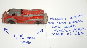 Manoil Nº Años 30-1940 Vintage Coche de juguete fundido a presión 707 cupé diecast 4 1/2 pulgadas - Imagen 1 de 10