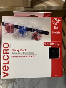VELCRO Brand Sticky Back Tape Roll, 15' x 3/4", Black Hook & Loop NEW - Picture 1 of 2