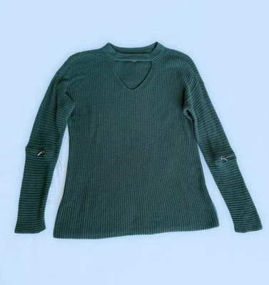 Suéter para mujer Saks Fifth Avenue verde cuello en V con detalle de cremallera talla M Foto 1 de 4