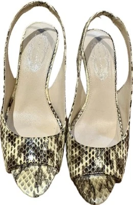 ELIE TAHARI PIEL DE SERPIENTE TONOS CREMA Y MARRÓN STILETTO.PERFECTO PARA ESTILO, S 37 Foto 1 de 4
