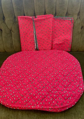 Set Of 4 Red&Green Christmas Tree Quilted Fabric Placemats & 3 Matching Napkins - Image 1 of 4