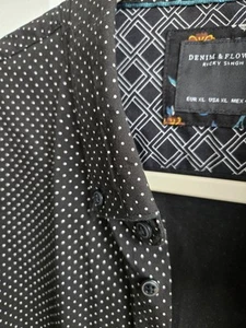 Denim & Flower Mens Shirt Cotton Blend USA XL EUC Black White Dots - Picture 1 of 8