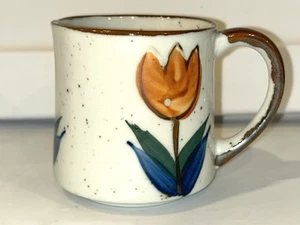 Vintage Steinzeug gesprenkelte Blumen Tulpe Kaffee Tee Becher Tasse 12 Unzen - Bild 1 von 11
