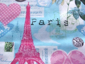 Quilting Fabric Pink Cotton 1yd x 44" Multi-color Paris Travel Theme - Picture 1 of 4