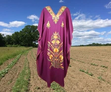 Women's Kaftan Maxi Dress, Purple Boho Fall Maxi Dress, Beach Holidays, L-2XL