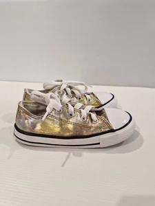 Gold Low Top Converse All Star Shoes - Size UK 10, Kids Eur 26 (E1) - Picture 1 of 10
