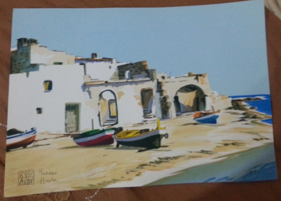 ALDO RISO serigrafia PRESSO AVOLA/AMANTEA/CIRO'/SCILLY cm. 35 x 25 Autenticata - Immagine 1 di 1