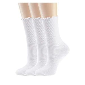 Womens Socks Cute Ruffle Socks Cotton Turn-Cuff Frilly Crew Socks Slouch Casu... - Picture 1 of 7