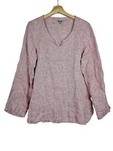 FLAX Linen Womens Top Sz S Long Sleeve Red Pink Lagenlook Tunic Boho Coastal - Picture 1 of 5