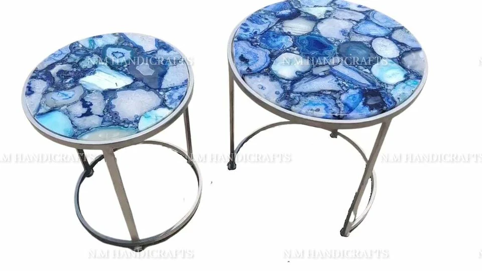 Blue Agate Table Top Agate Coffee Table Agate Side Table Agate Nesting Table top - Image 1 of 4