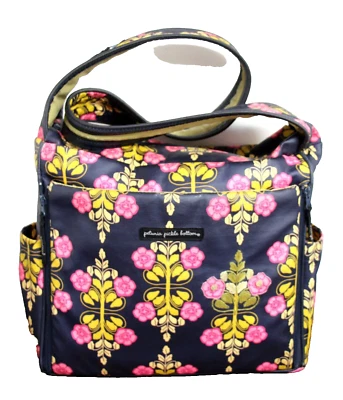 BOLSO DE HOMBRO BOLSO DE MANO PETUNIA PEPINILLO FONDO AZUL LONA RECUBIERTA FLORAL PAÑALES Foto 1 de 4