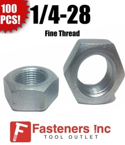 (Stck 100) 1/4-28 feine Sechskant Marmelade (dünn) Muttern verzinkt kohlenstoffarm Klasse 2  - Bild 1 von 3