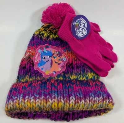 ABG Accessories My Little Pony Girls Pom Beanie Knit Cap & Gloves Set Hasbro NEW - Image 1 of 3