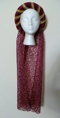 Red Medieval Headdress, Renaissance, Custom made Headdress, Pick your head size - Image 1 of 2