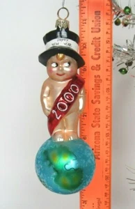 CHRISTOPHER RADKO GLASS HAPPY NEW YEAR 2000 CHRISTMAS TREE ORNAMENTS 6 1/2" - Picture 1 of 10