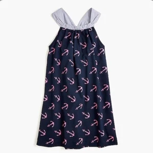 NWT J Crew Crewcuts Anchor Bow Back Dress AO234 Sz Large Burgundy Navy Pi 98 - Picture 1 of 2