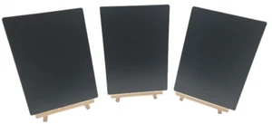 A4 x 3 -TABLE TOP -CHALKBOARD ON WOODEN EASELS + 8 LIQUID CHALK PENS (SS) - Picture 1 of 13