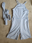 LIGHT BLUE & WHITE STRIPED SHORTS ROMPER WITH TIE BELT - SIZE M