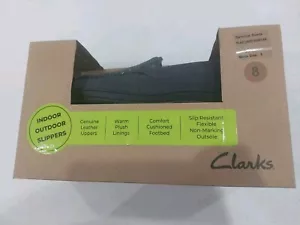 NUOVE pantofole Clarks da interno/esterno in vera pelle scamosciata foderate a quadri da uomo taglia 8 - Foto 1 di 7