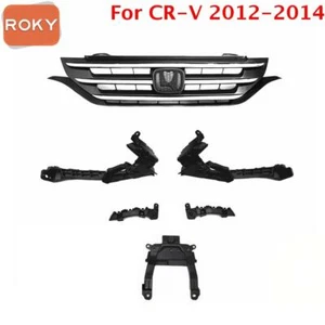5 Brackets + Front Upper Chrome Gray Grille Grill For Honda CR-V CRV 2012-2014 - Picture 1 of 4