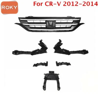 5 Brackets +  Front Upper Chrome Gray Grille Grill For Honda CR-V CRV 2012-2014 - Image 1 of 4