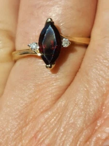 Garnet Labcreated Marquise Cut And Diamond Ring 10kt Solid Yellow Gold - Imagen 1 de 12