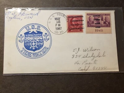 USS TIDEWATER AD-31 Navy Cover 1967 SIGNED Cachet - Image 1 of 2