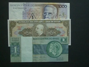** 3 Crisp 'GVF' Brazil  60s/70s/80s Banknotes***        - Picture 1 of 11
