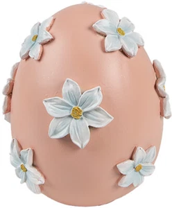Clayre & Eef Deko-Ei Ø 11x13 cm Rosa mit weißen Blumen Landhausstil - Bild 1 von 3