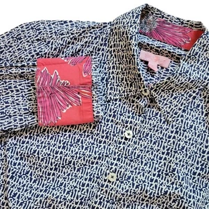 Lilly Pulitzer Womens Jonni Shirt Size 4 Navy Print Floral Flip Cuff Button Up - Picture 1 of 13