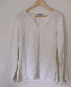 Johnny Was bestickte Blumen Paisley Muster Bluse Top weiß Seidenmischung lesen - Bild 1 von 8