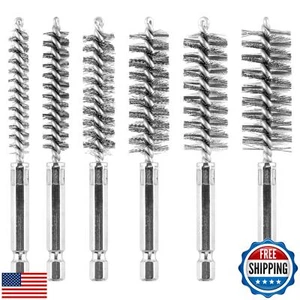 AOKLIT 6Pieces Wire Brush Drill Bore Cleaning Brush Set,with 1/4 Inch Hex Sha - Picture 1 of 5