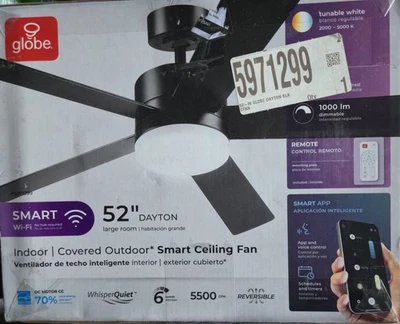 Globe Electric DAYTON 52in Color-Changing Integrated LED Outdoor Ceiling Fan NEW - Image 1 of 4