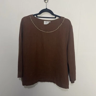 Lo último Top de algodón Marc Ware para mujer marrón mangas largas detalles de cuello talla XL. Foto 1 de 4