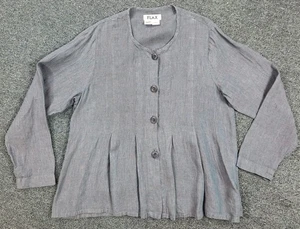 FLAX 100% Linen Blue Long Sleeve Button Down Shacket Cardigan Women's Size Small - Picture 1 of 6