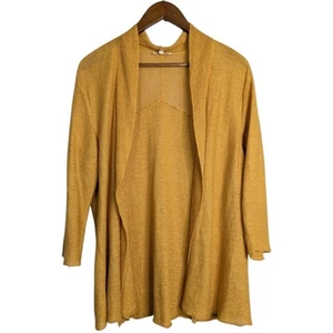 Eileen Fisher 100% Hemp Cardigan Sweater Womens XL Mustard Yellow Knit Open Fron - Picture 1 of 9