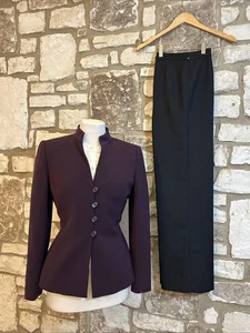 Traje pantalón Kasper & Le 3 piezas talla 6 negro y púrpura y marfil nuevo con etiquetas usado en excelente estado - Imagen 1 de 7