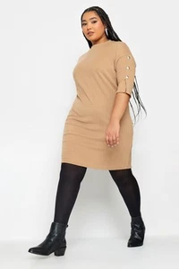 YOURS Curve Plus Size Soft Touch Button Detail Mini Dress - Picture 1 of 22