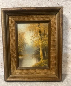 Vintage Oil Canvas Painting Fall Autumn Forest Landscape 10” X 8” Framed Signed - Picture 1 of 8