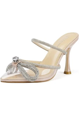 Sandalias de tacón Reitoye con punta transparente correa de estrás de aguja 8,5 Foto 1 de 4