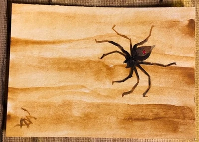 Tarjeta de arte de Halloween ACEO araña - ORIGINAL - AVS - acrílico 2,5 x 3,5 pulgadas - ÚNICA EN SU CLASE Foto 1 de 2