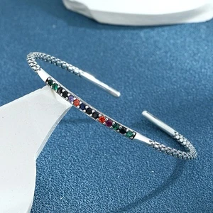 S925 Sterling Silber Regenbogen Licht Luxus geschnitztes Muster Armband für Damen - Bild 1 von 5