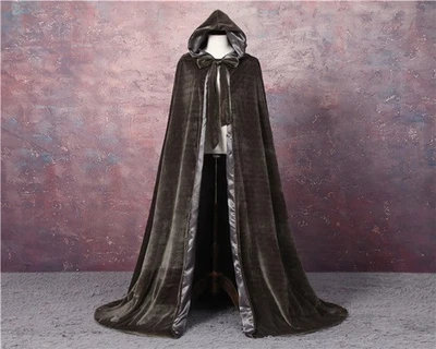 MANTO GÓTICO FORRADO DE VELUDO HALLOWEEN CAPA PRETA COM CAPUZ WICCA LARP medieval - Imagem 1 de 4