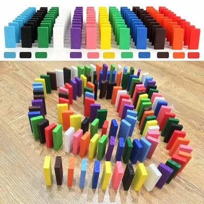 Dominoes Blocks Set Wooden Tiles Family Games Colors Art Craft Kids Building Toy - Image 1 of 4